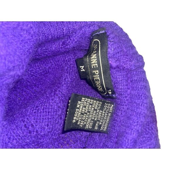 Jeanne Pierre Purple  Long Sleeve Turtleneck Wool & Angora Cable Knit Sweater Si - Picture 4 of 9
